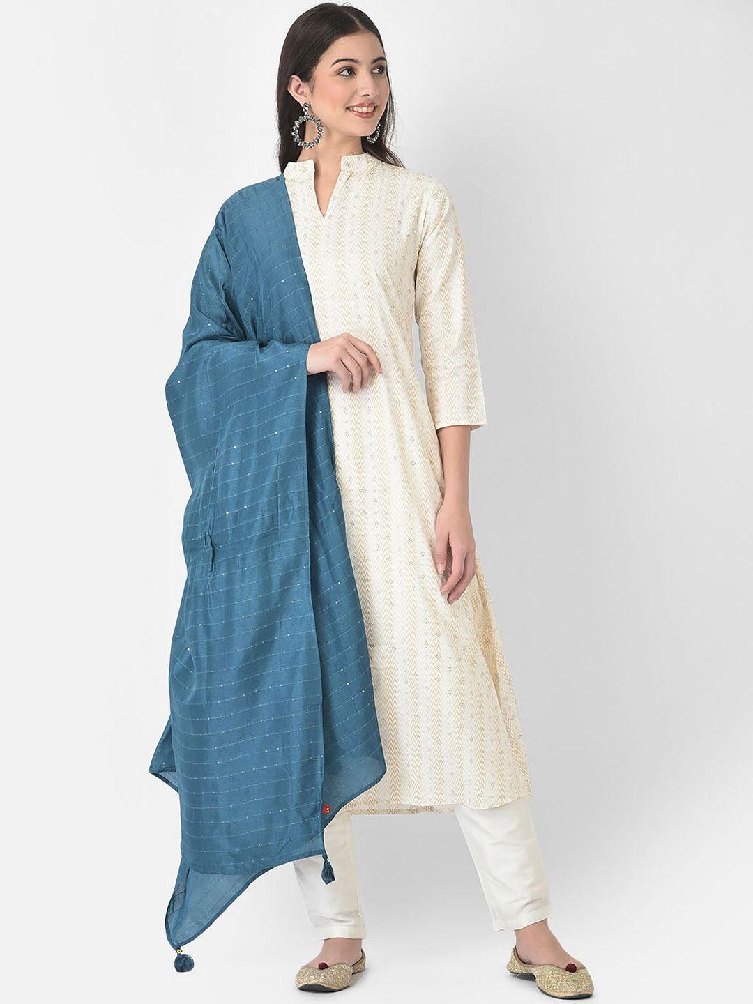 span ethnic motifs printed mandarin collar a-line kurta with dupatta