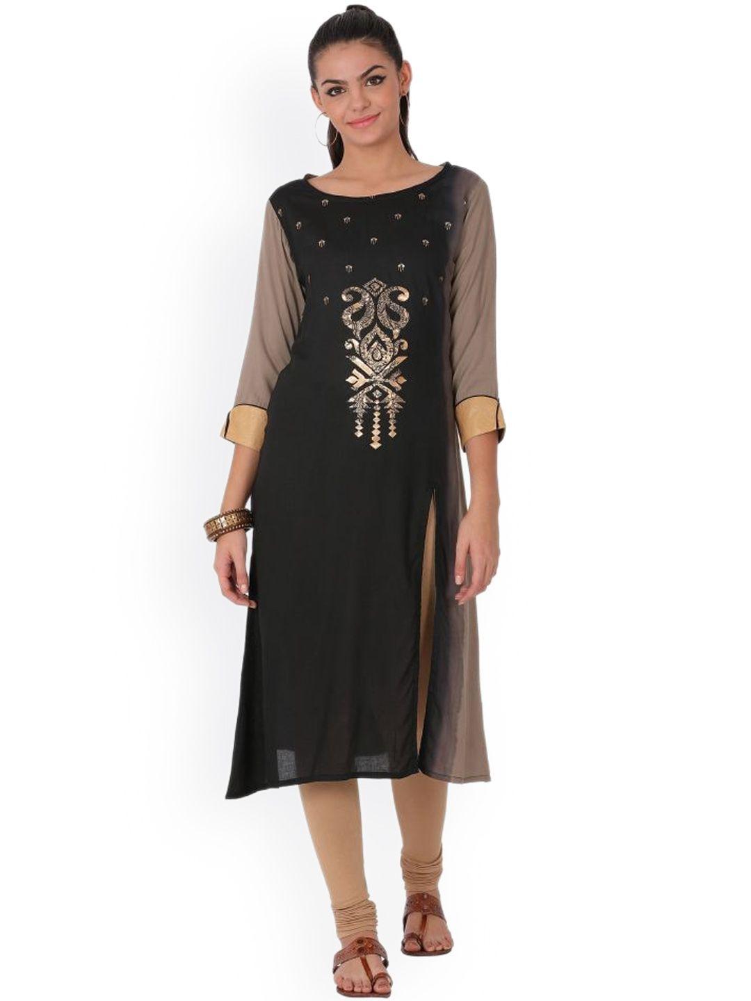 span ethnic motifs printed pure cotton a-line kurta