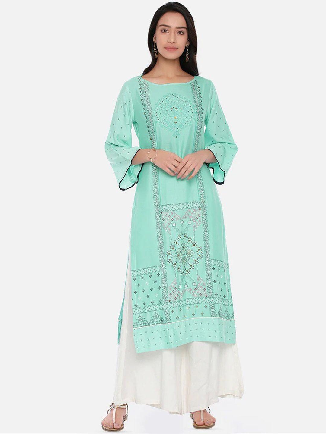 span ethnic motifs printed straight kurta