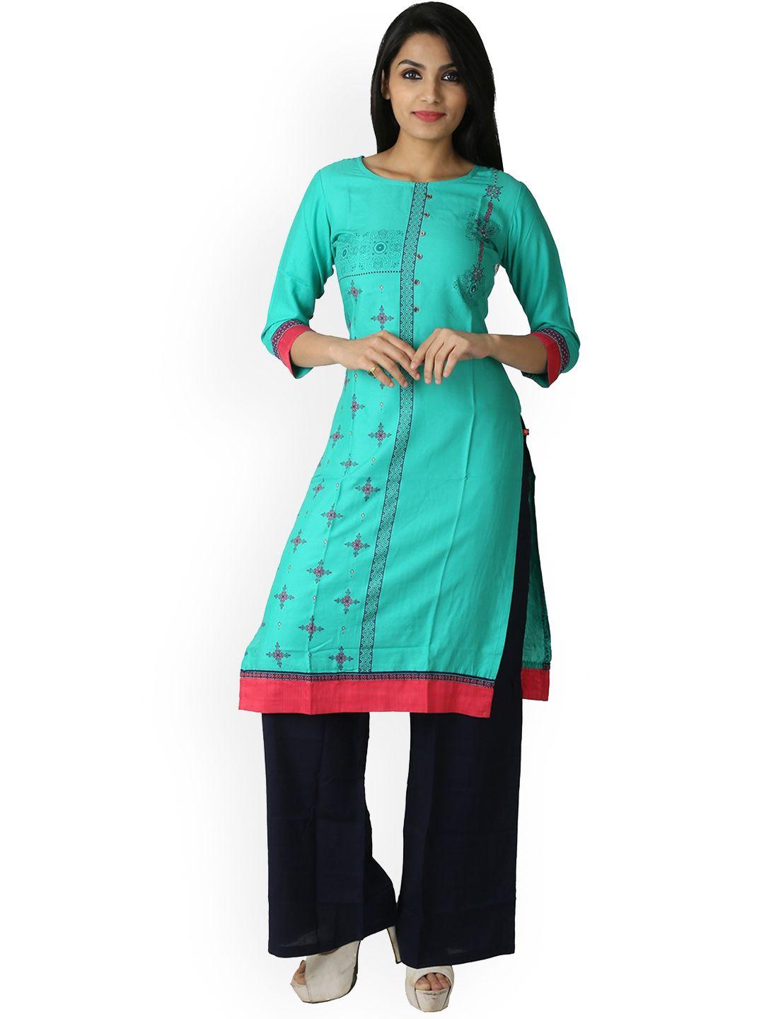 span ethnic motifs printed straight kurta