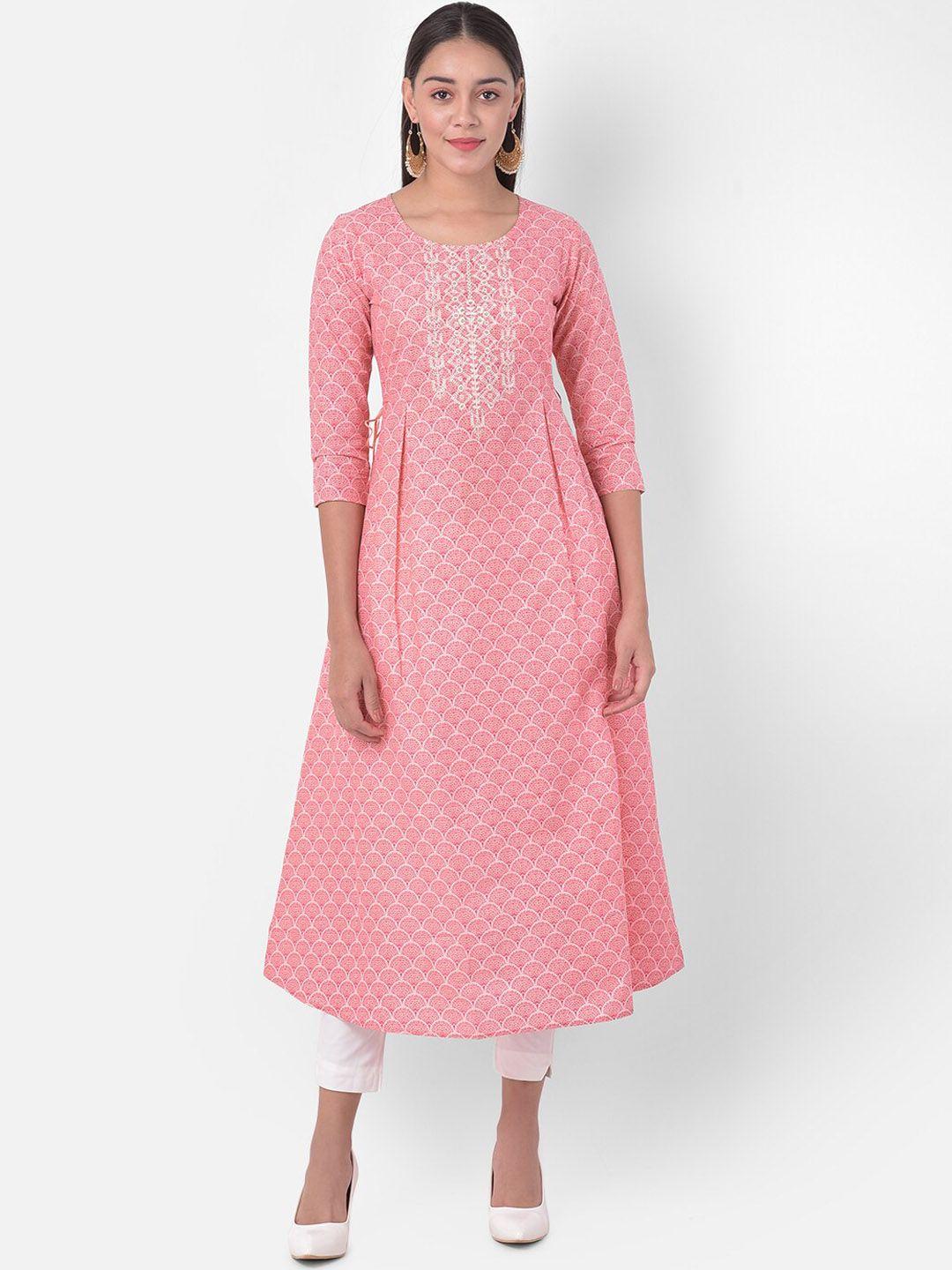 span ethnic motifs printed thread work kurta