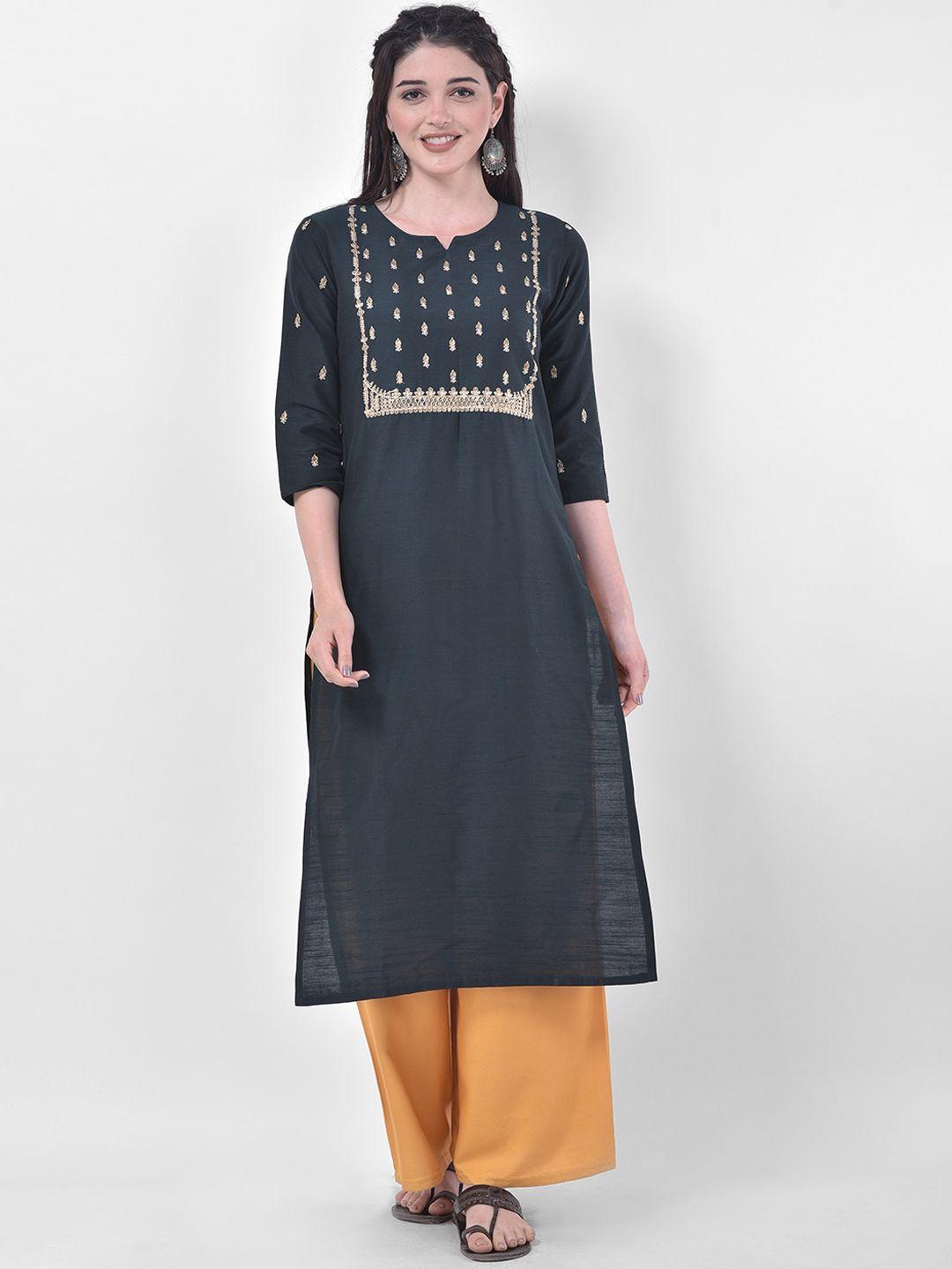 span ethnic motifs yoke design thread work kurta