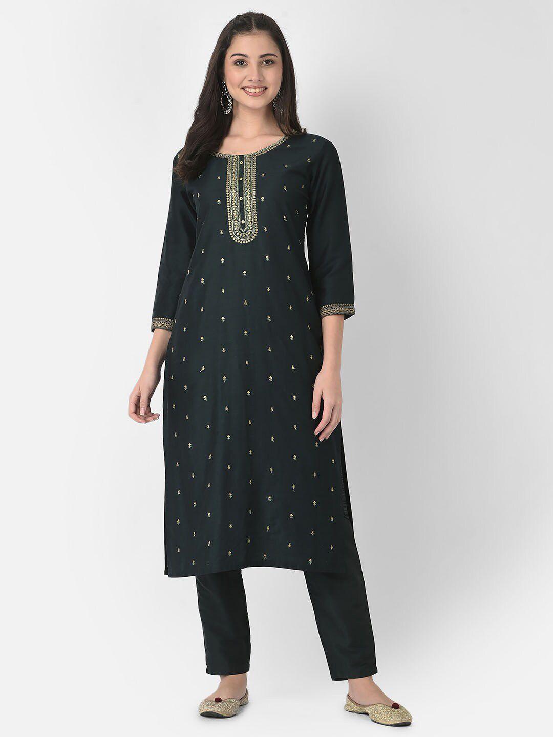 span floral embroidered sequinned silk straight kurta