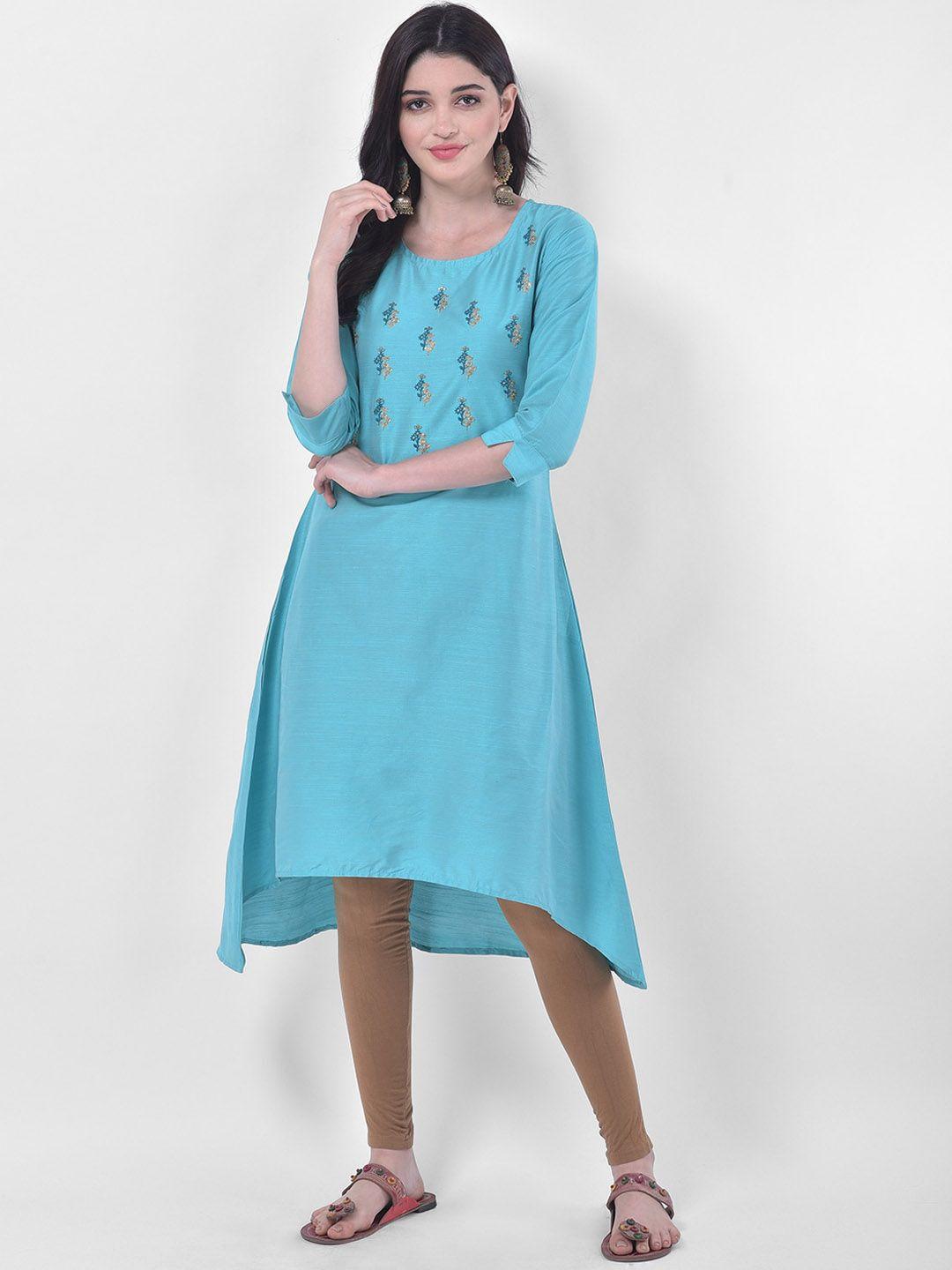 span floral embroidered sequins pure cotton kurta