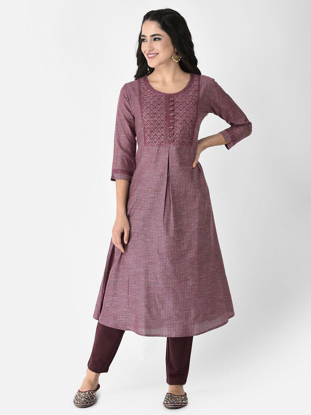 span floral embroidered thread work cotton a-line kurta