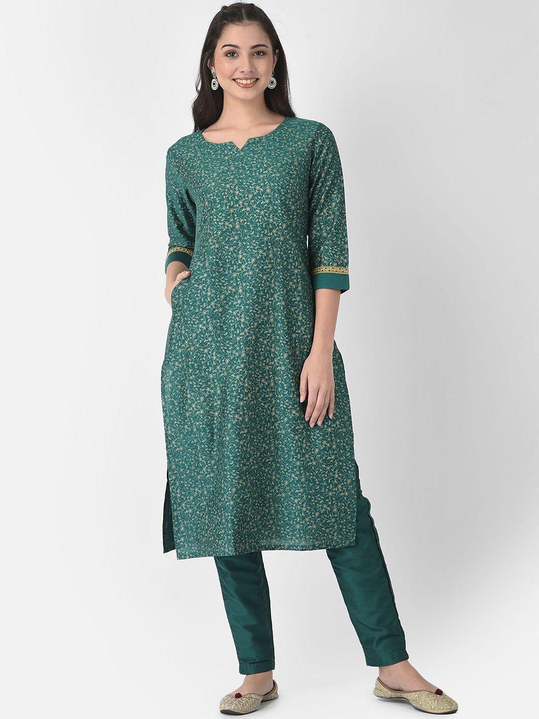 span floral printed notched neck pure cotton kurta