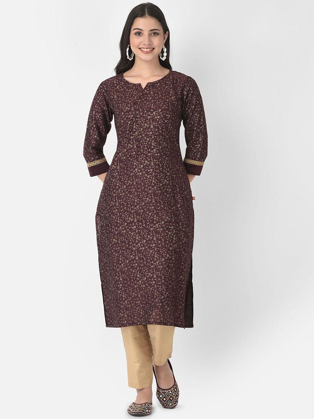 span floral printed notched neck pure cotton kurta