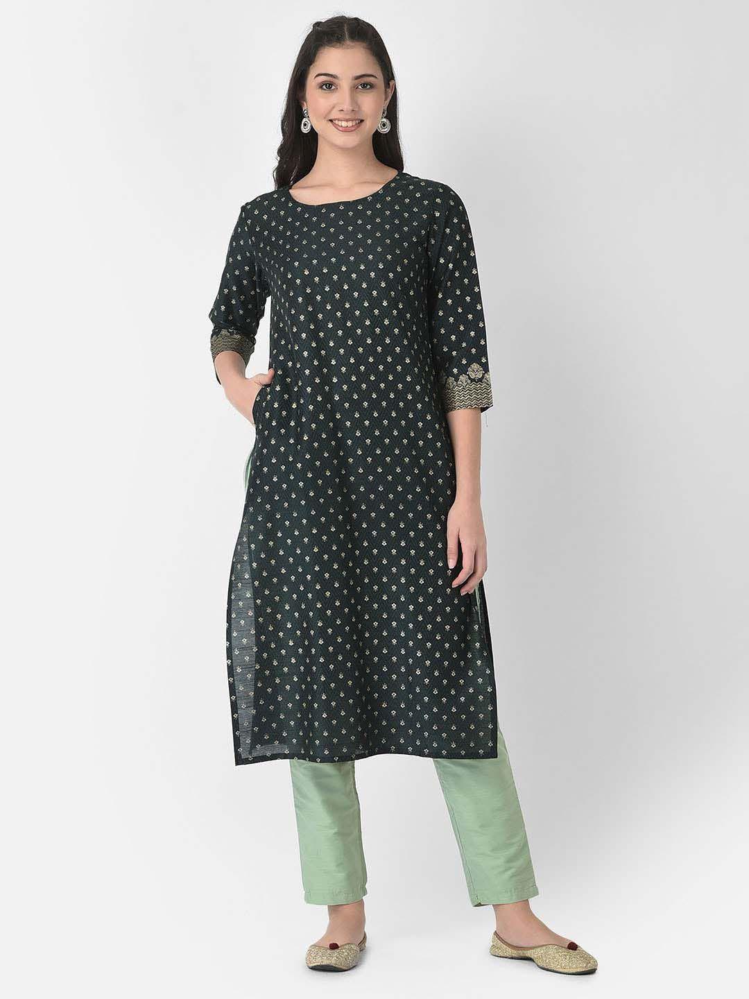 span floral printed round neck kurta