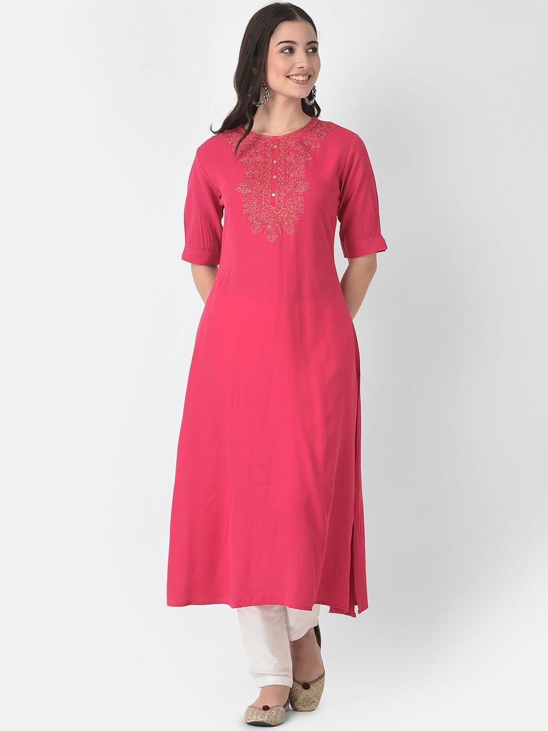 span floral yoke design thread work a-line kurta