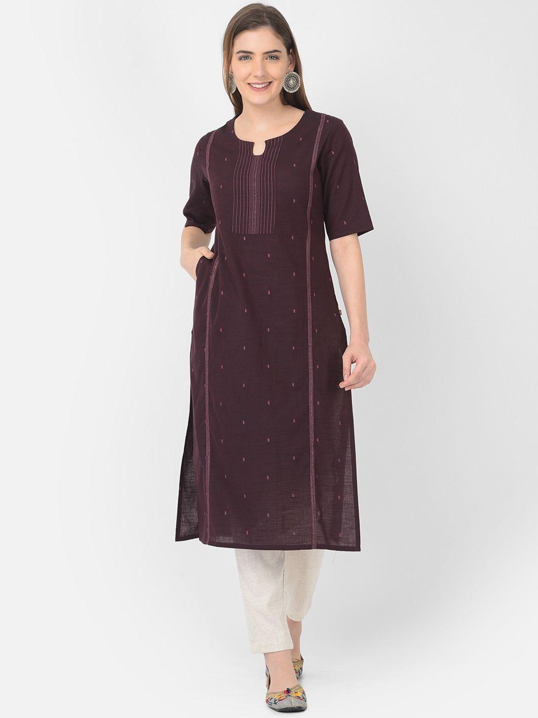 span geometric embroidered keyhole neck cotton straight kurta