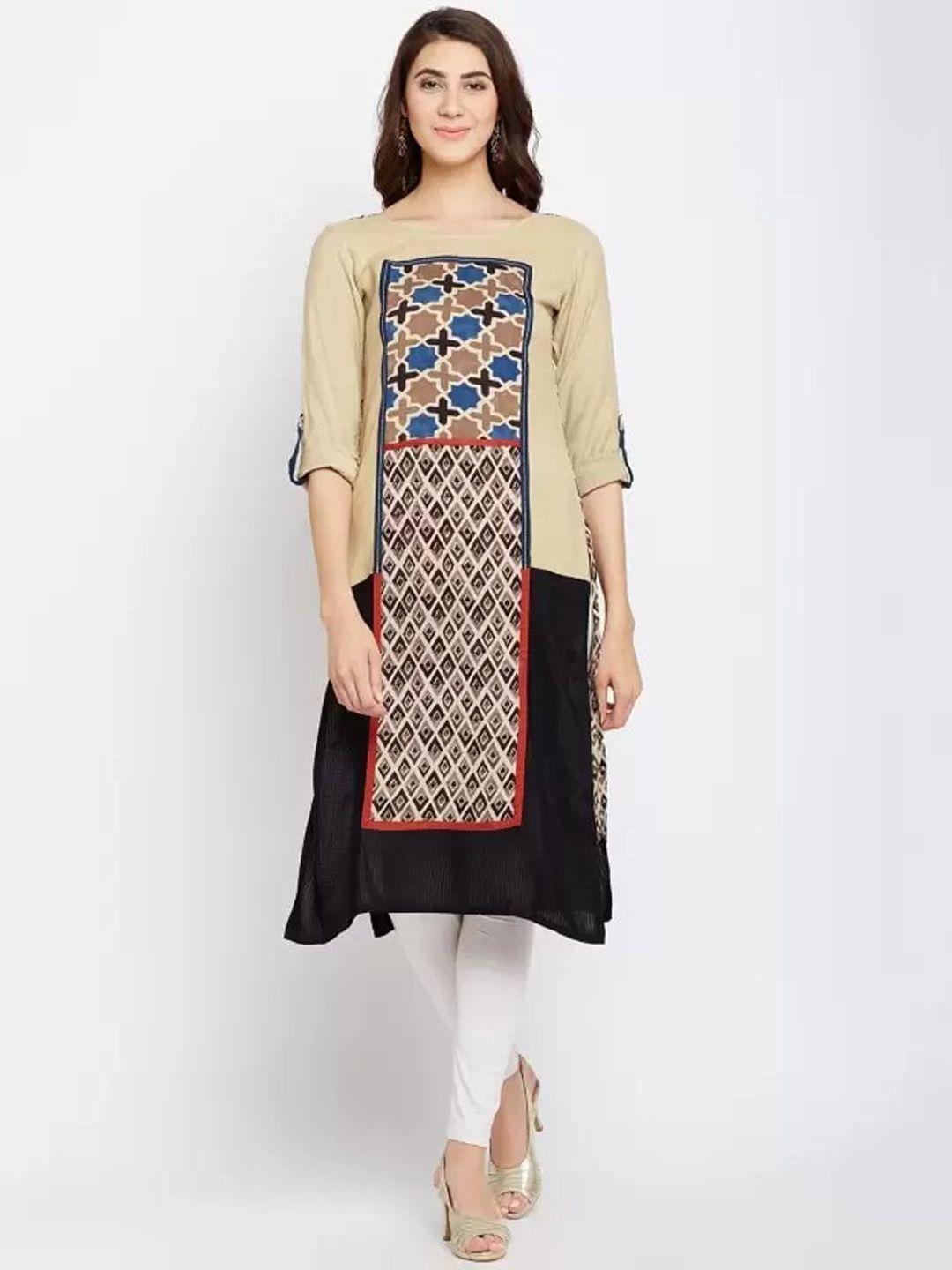 span geometric printed roll up sleeves straight kurta