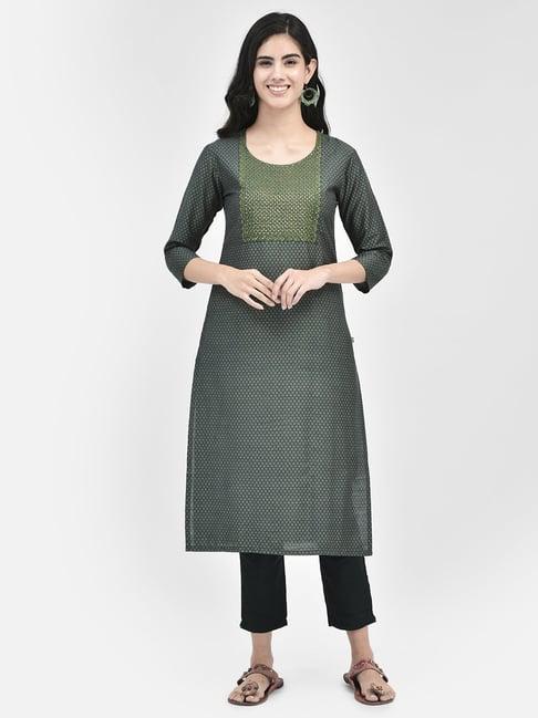 span green printed a line kurta