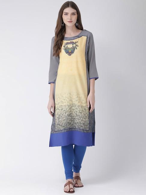 span grey & beige printed straight kurta