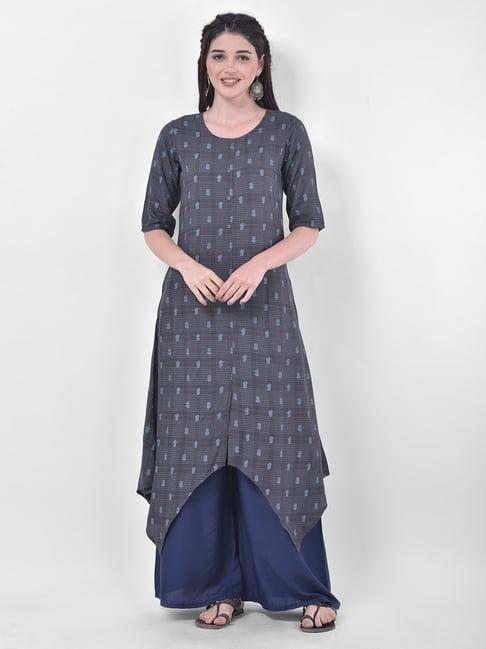 span grey printed a line kurta