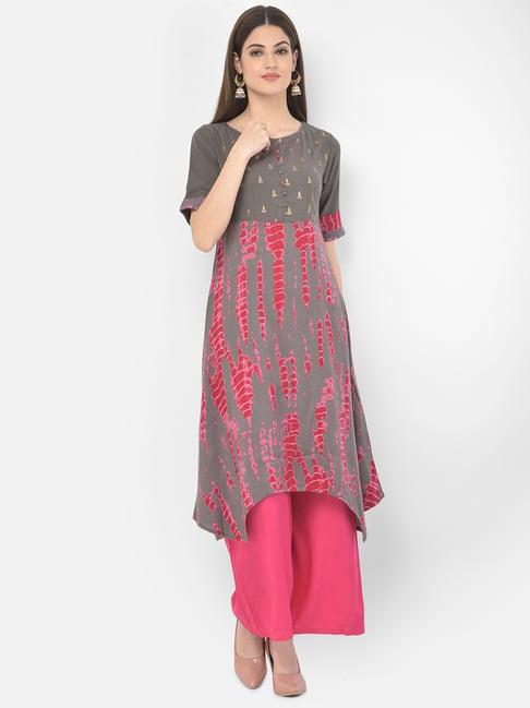 span grey printed a line kurta