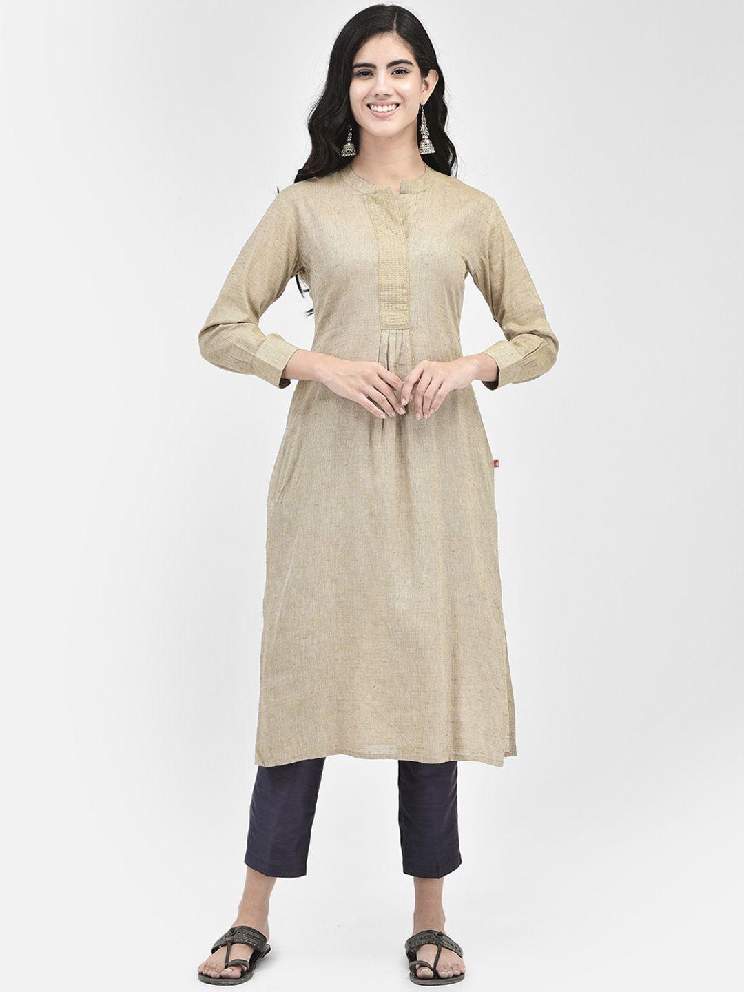 span mandarin collar thread work pure cotton straight kurta