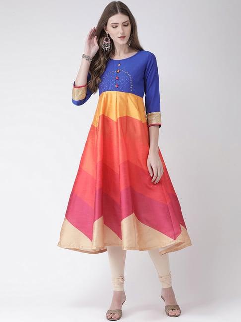 span multicolor embroidered fit & flare kurta