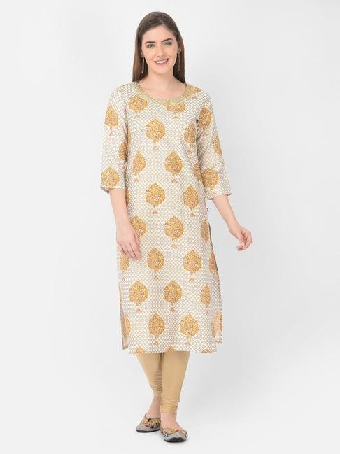 span off-white embroidered straight kurta