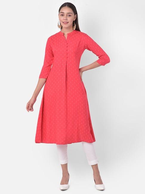 span peach printed a line kurta