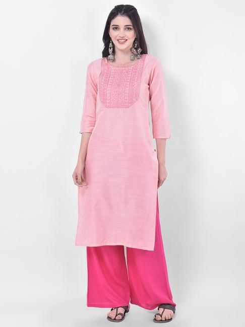 span pink embellished straight kurta