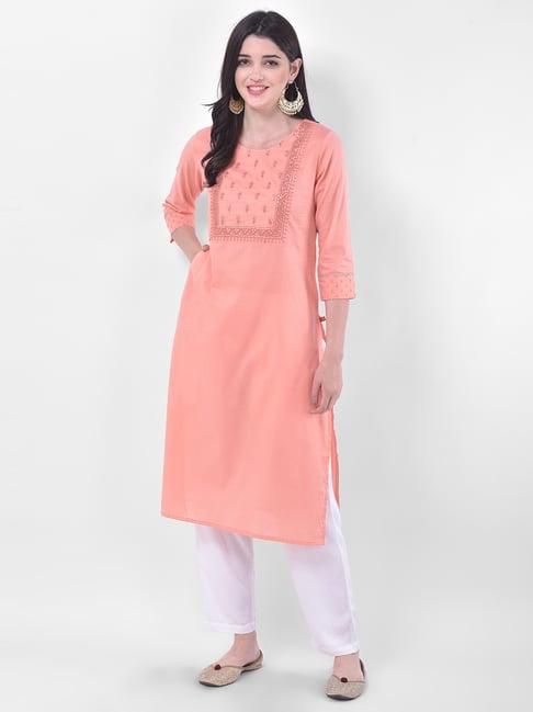 span pink embellished straight kurta