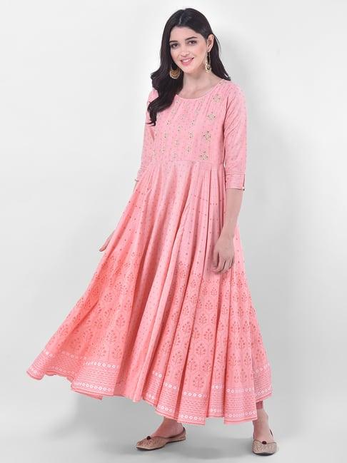 span pink printed anarkali kurta