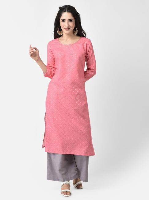 span pink printed straight kurta