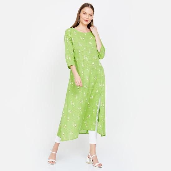 span printed three-quarter sleeves a-line kurta