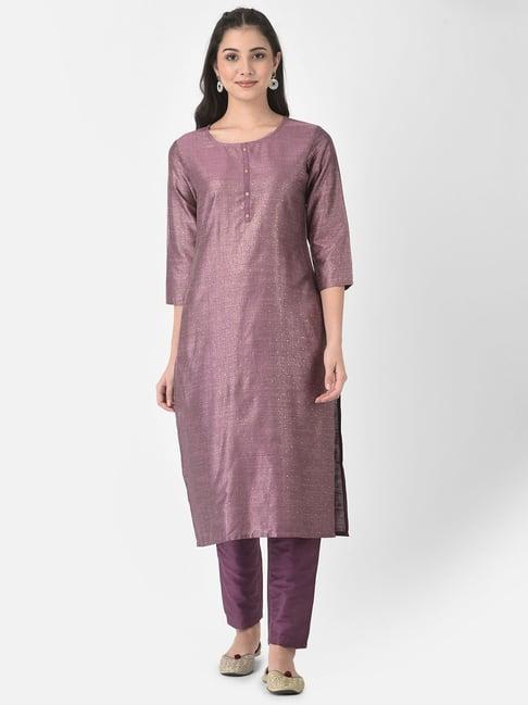 span purple embellished straight kurta