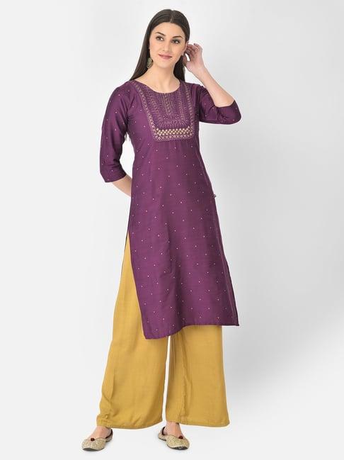 span purple embroidered straight kurta