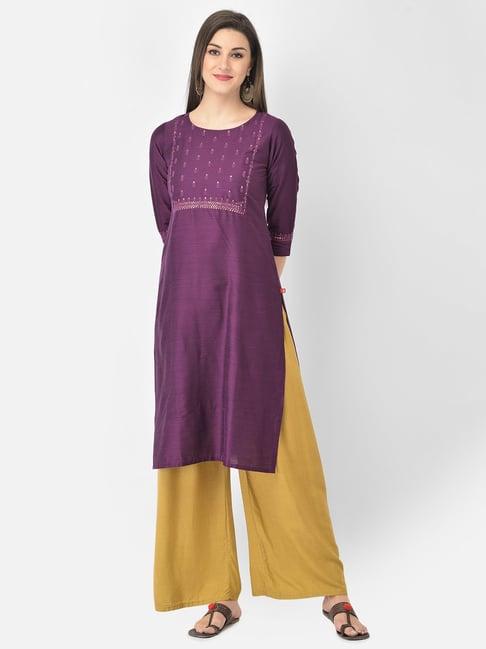 span purple embroidered straight kurta