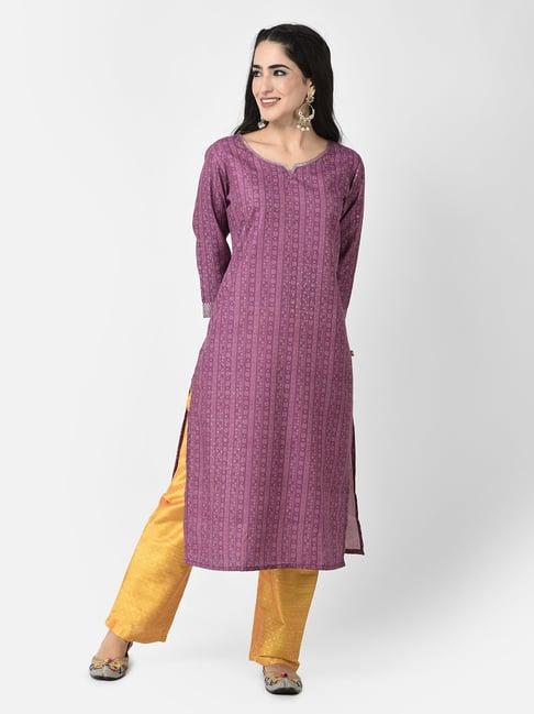 span purple printed straight kurta