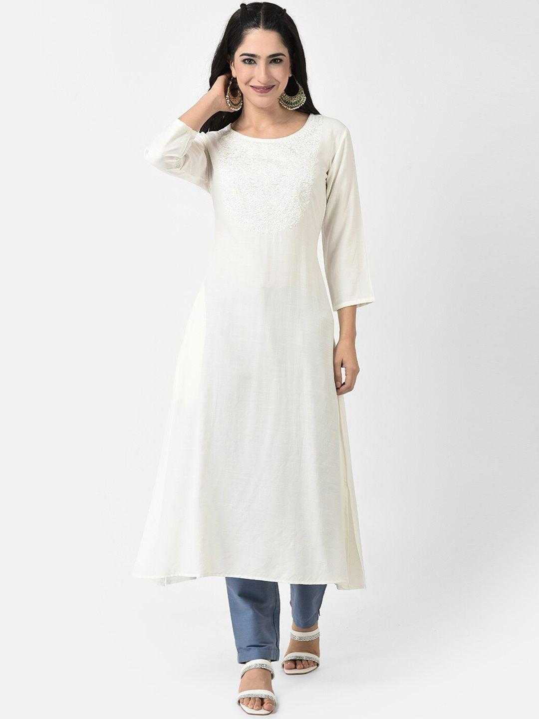 span round neck thread work a-line kurta