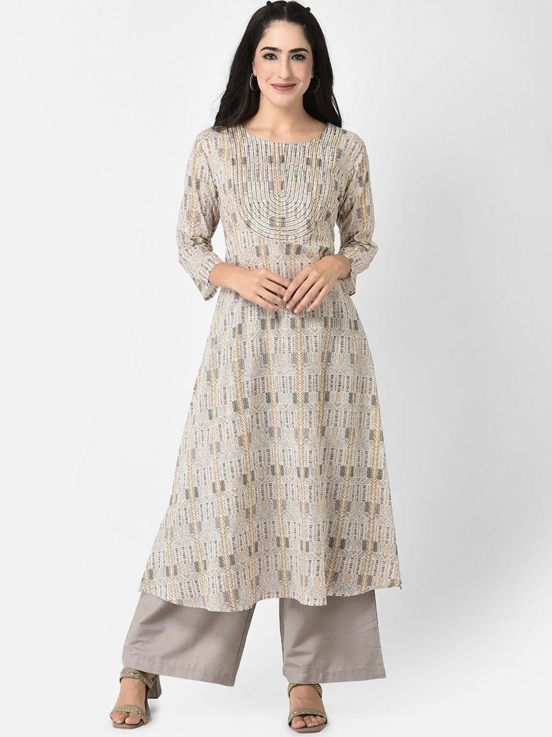 span round neck three quarter sleeves thread work anarkali cotton kurta