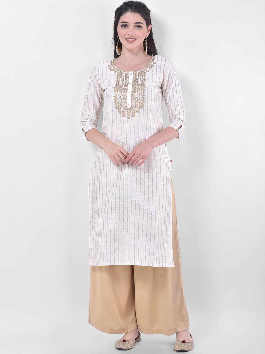 span striped zari sequined straight cotton kurta