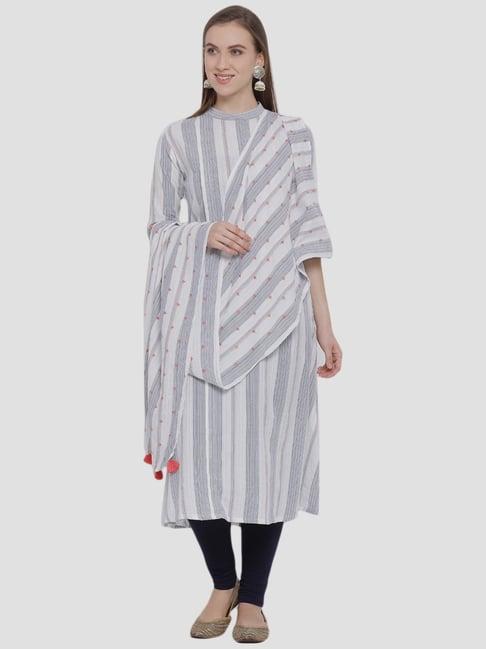 span white cotton printed a line kurta