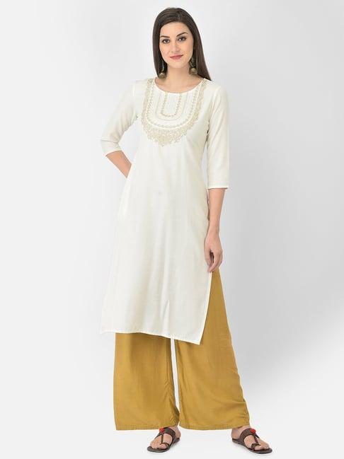 span white embroidered straight kurta