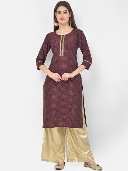 span wine zari straight kurta