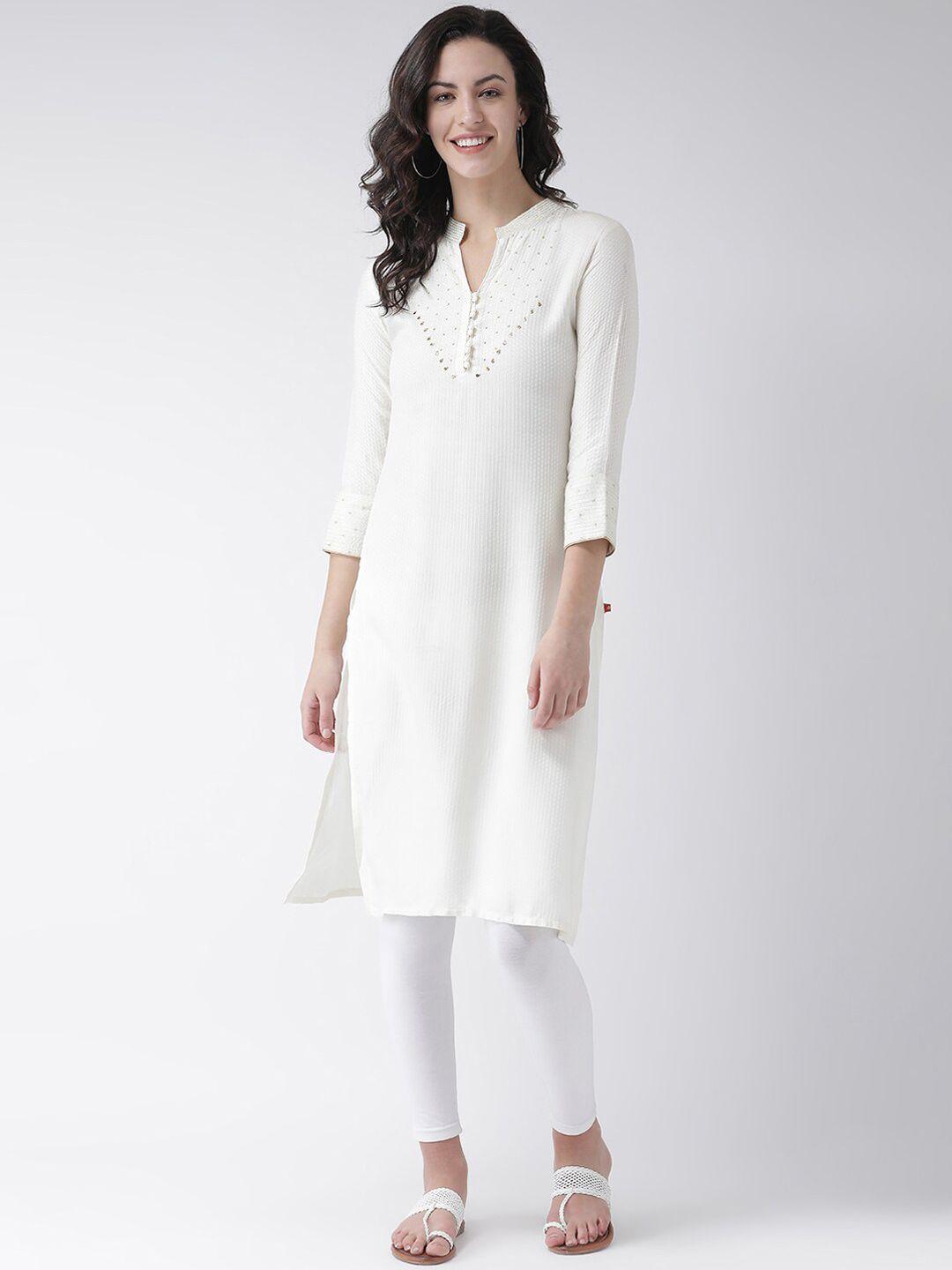 span woman off white yoke design thread work kurta