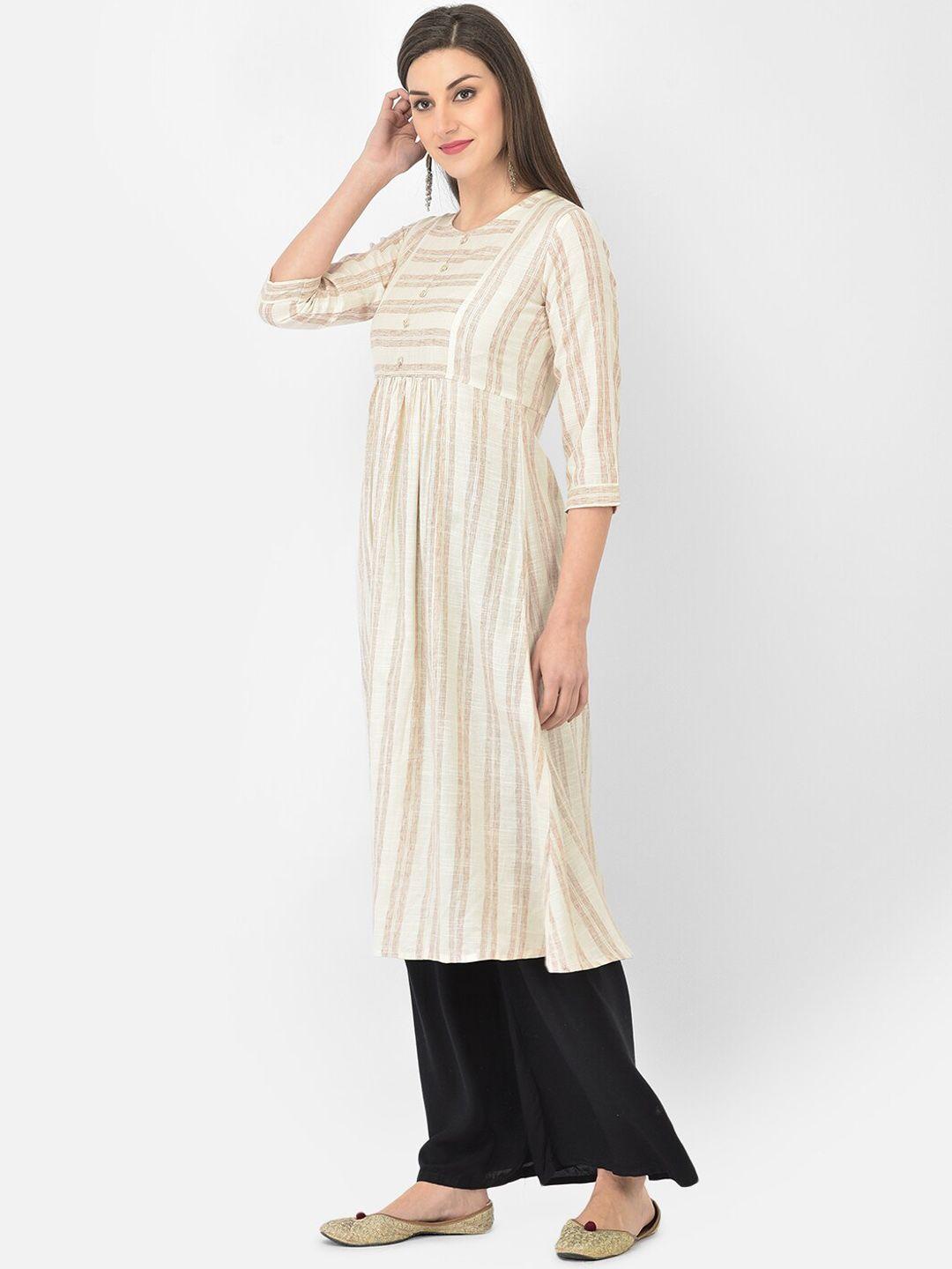 span women beige & off white striped cotton kurta