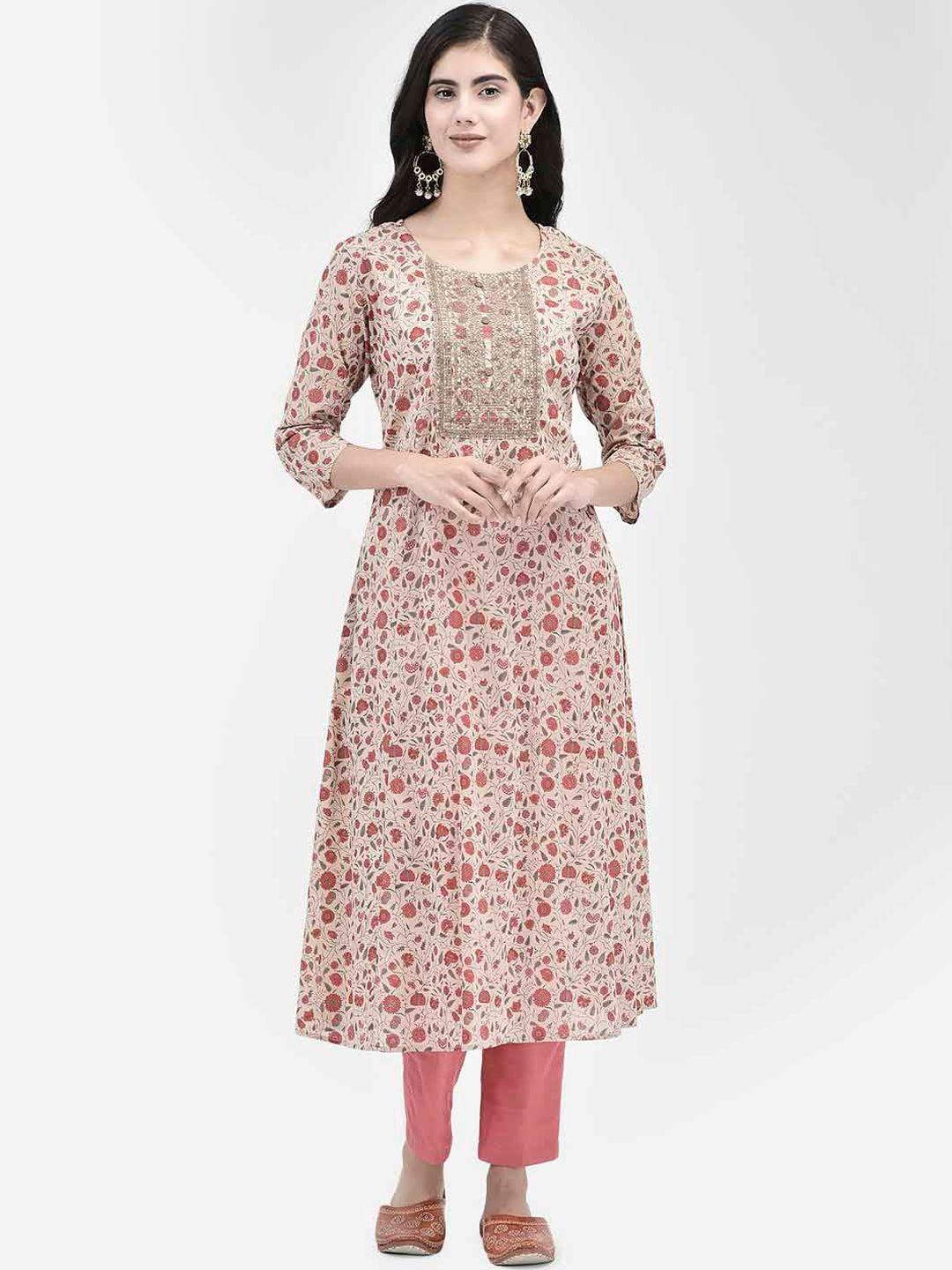 span women beige printed kurta