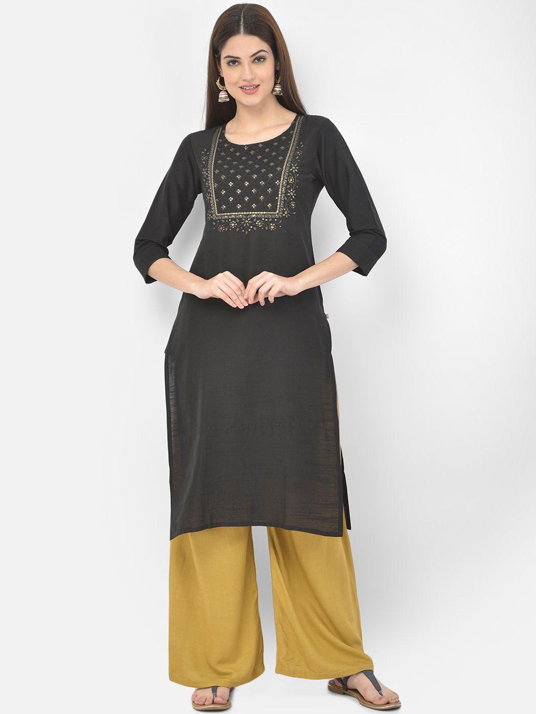 span women black embroidered kurta