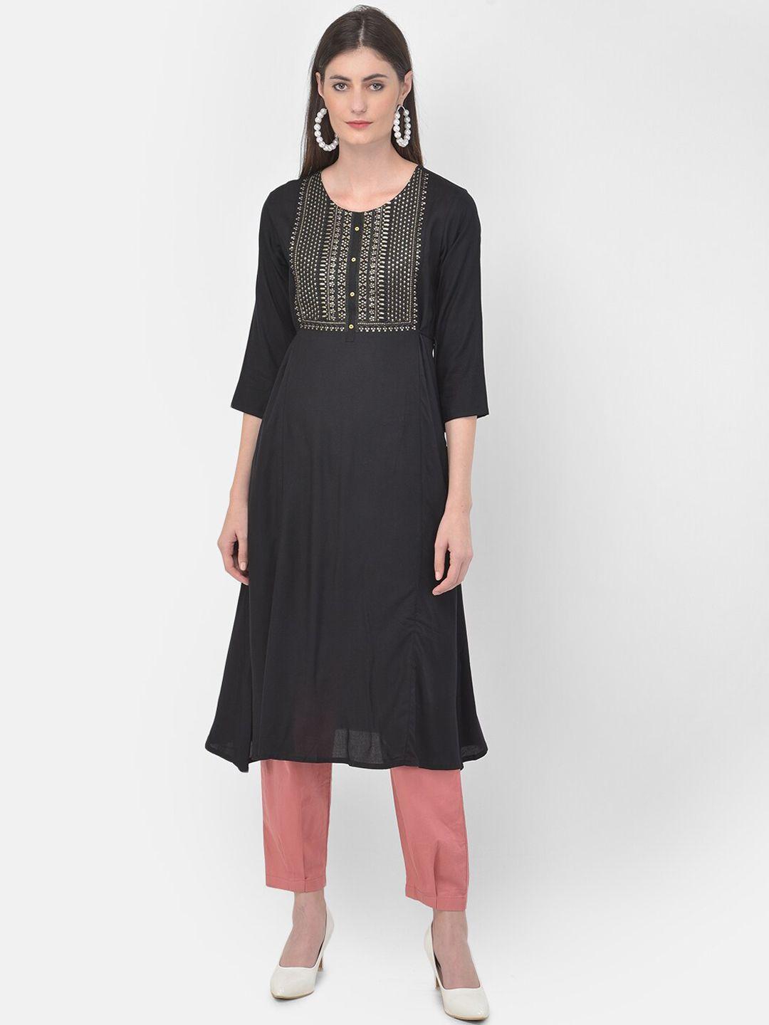 span women black yoke design kurta