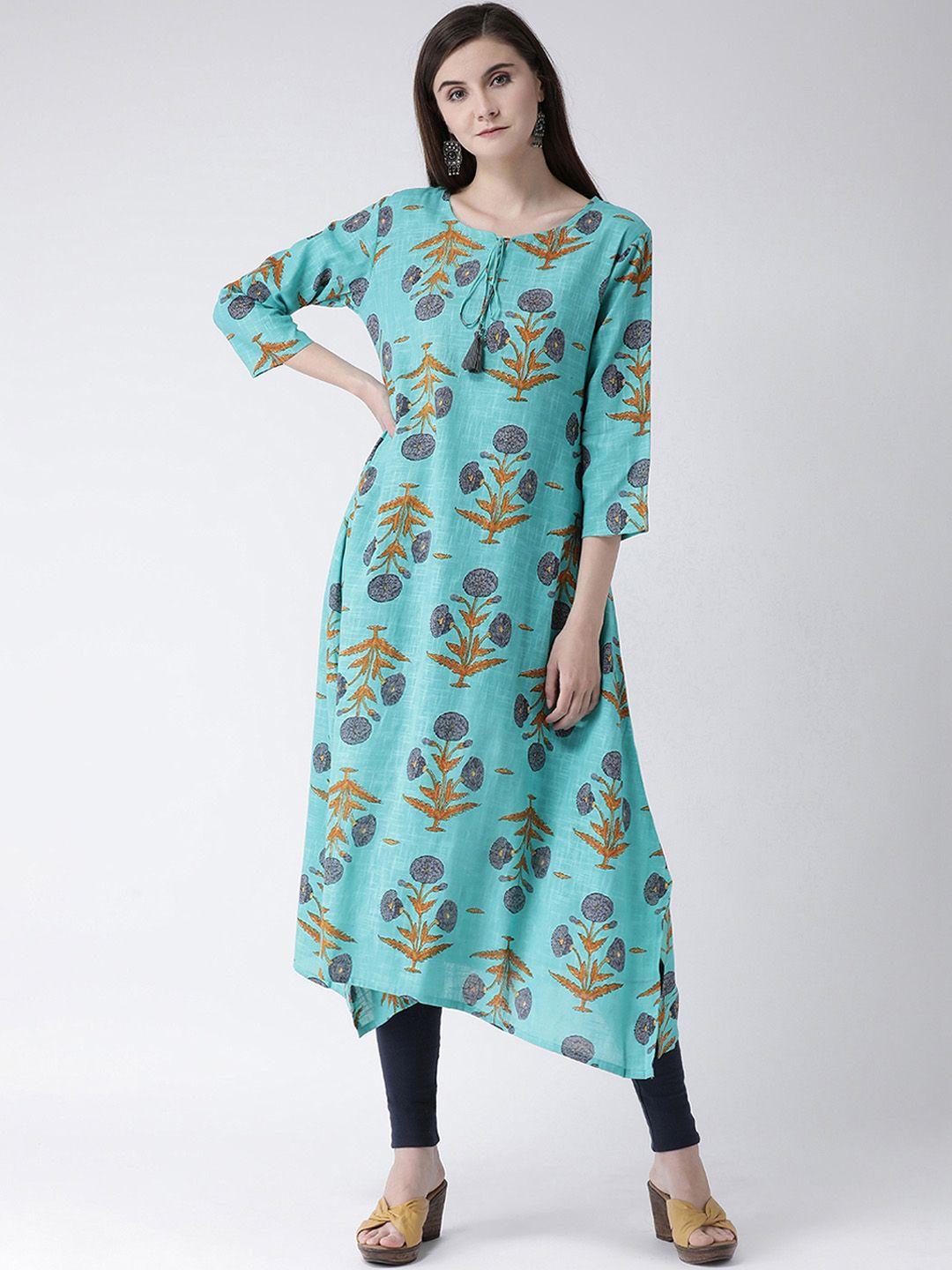 span women blue & brown printed a-line kurta