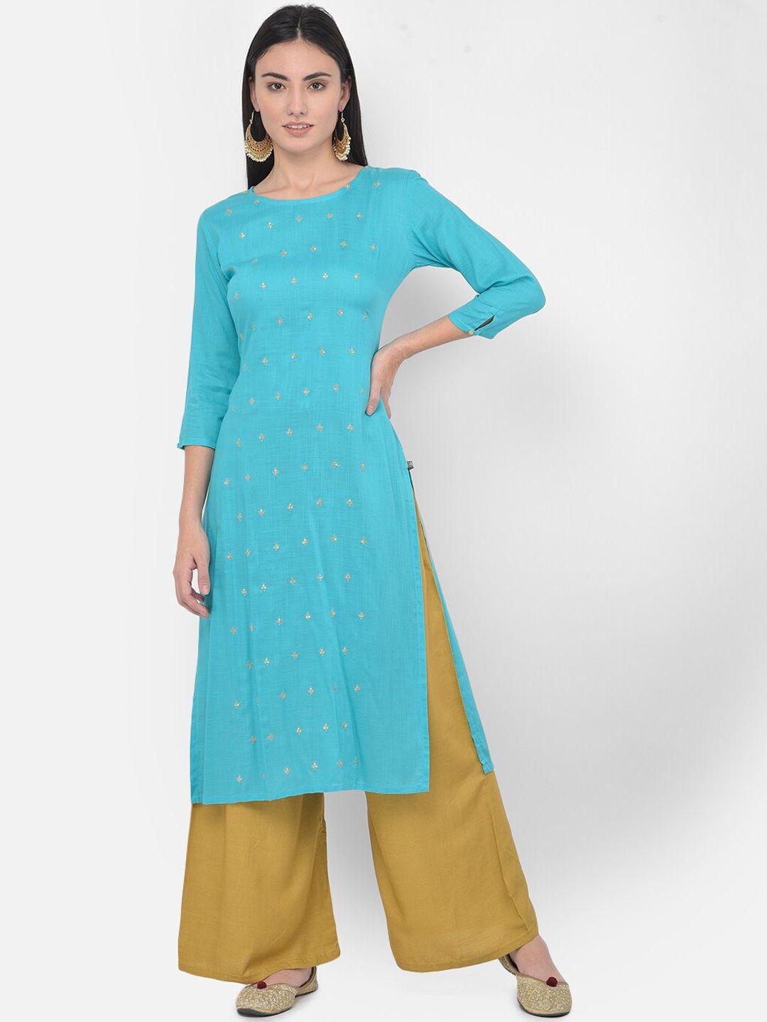 span women blue ethnic motifs embellished kurta