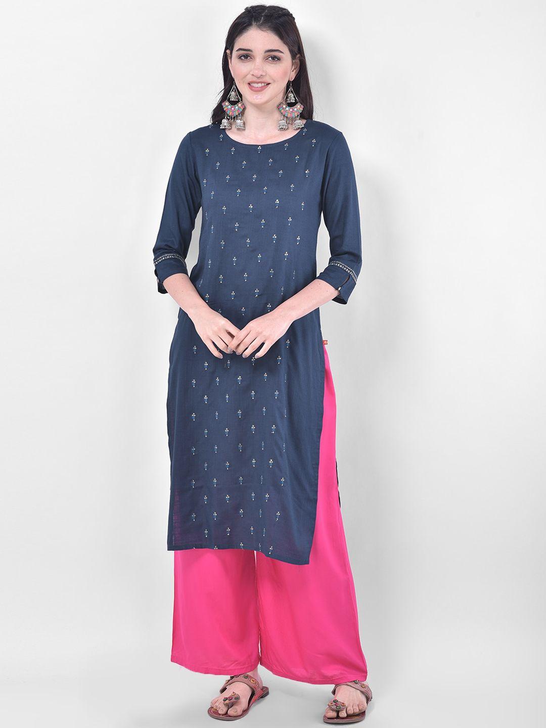 span women blue geometric embroidered thread work kurta