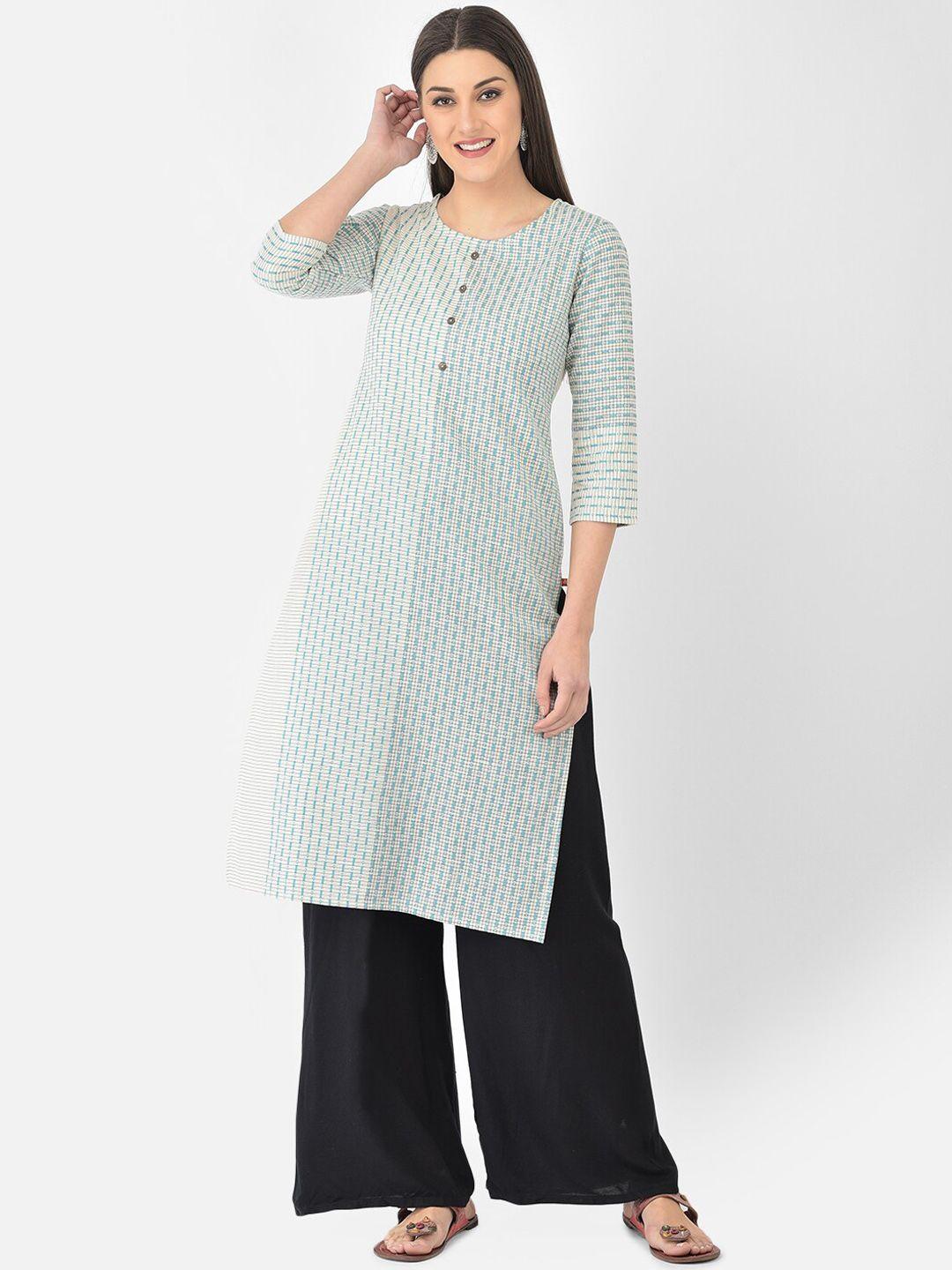 span women blue geometric printed cotton kurta