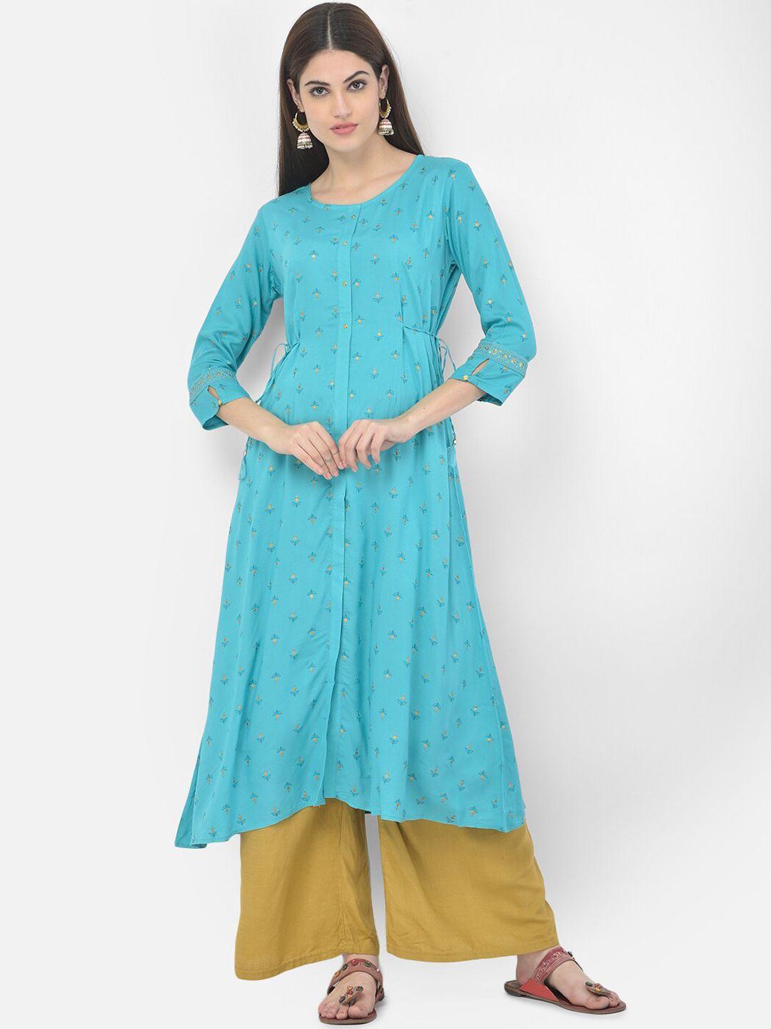 span women blue thread work kurta