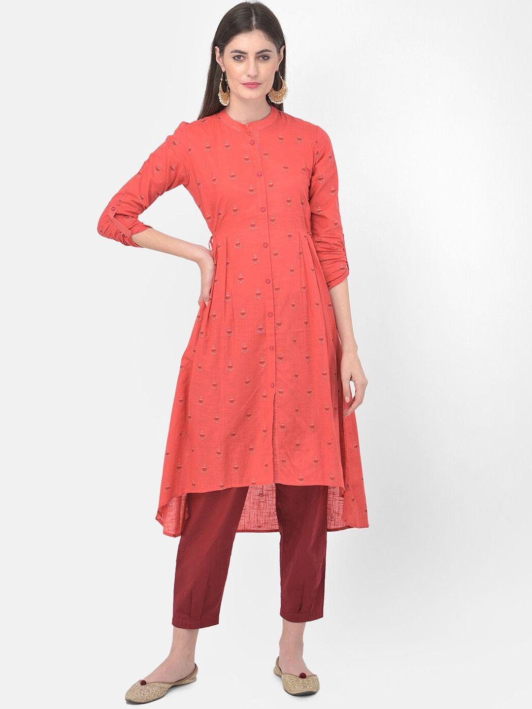 span women coral ethnic motifs printed kurta