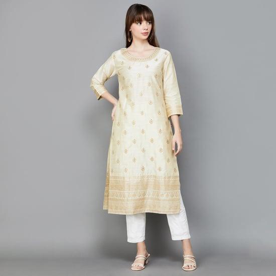 span women embellished straight kurta